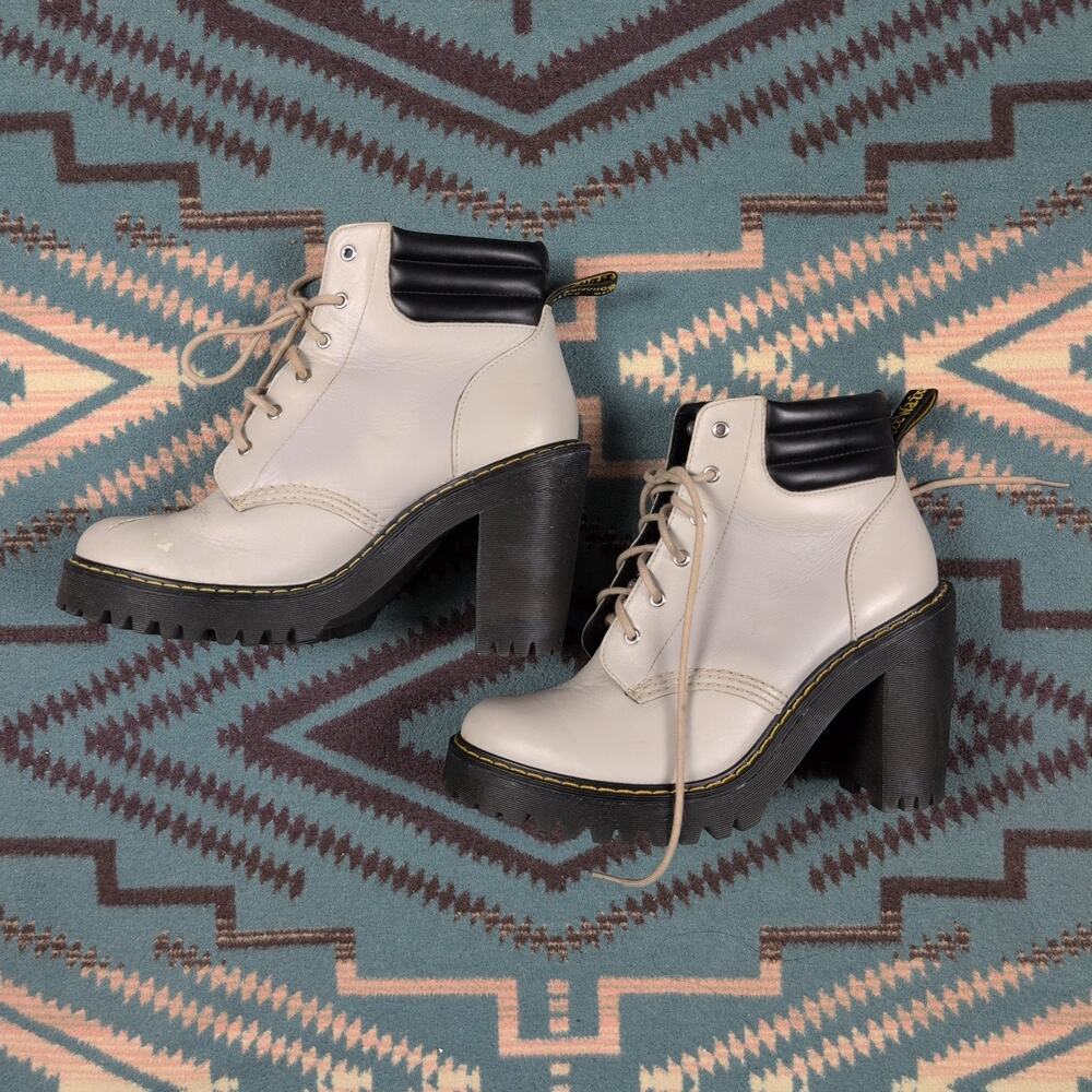 Dr Martens Persephone Leather Boots Chunky Heel Bootie Light Gray Size 8
